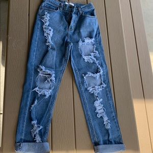 High Waisted Distressed Mom Jeans